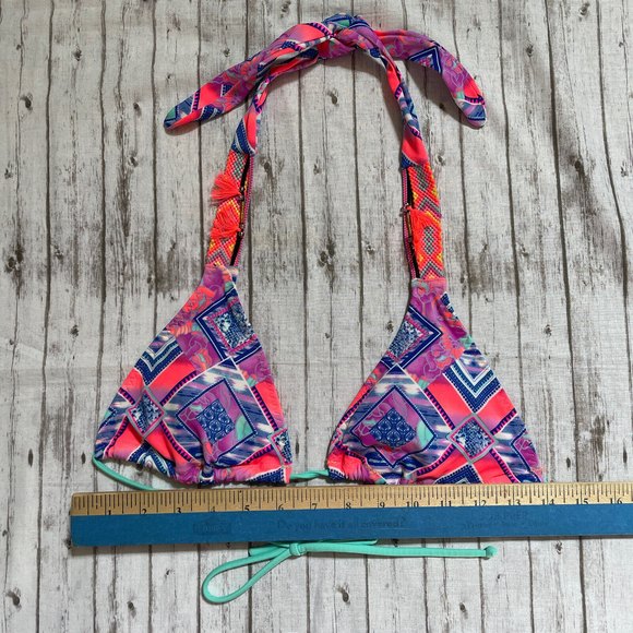 Victoria's Secret Boho Colorful Bikini Top Padded Halter Swim Top Womens Sz M - Picture 2 of 6